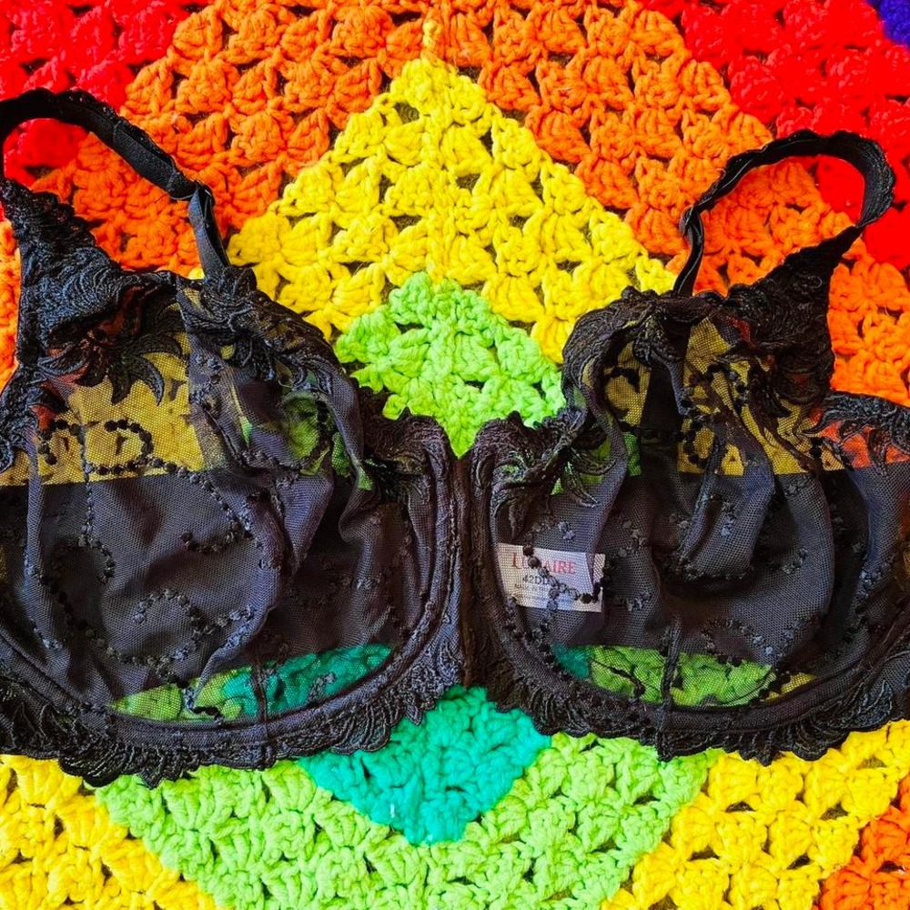 Black Lunaire Sevilla Scroll Embroidered Semi Demi Underwire Bra size 42DDD
